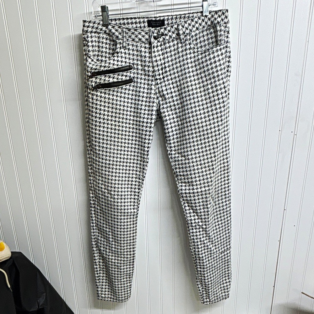Forever 21 Black White Houndstooth Denim Slim Fit Skinny Pants Pockets 28"